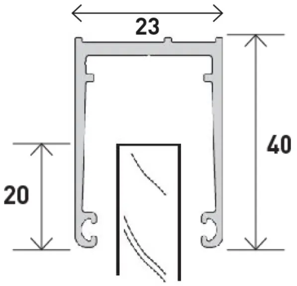 Alu-Room² F40 yläprofiili , 23 x 40mm P= 5000 mm, luonnonväri alumiini