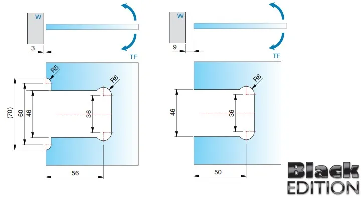 Saunaovi sarana 90° FLAMEA+, lasi-seinä SAUNA lasille 6-10mm, matta musta