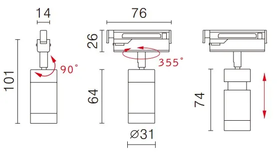 LED valaisin Osram 7,7W, 4000K, musta Mini LED-kiskolle, himmennettävä 5-100 %